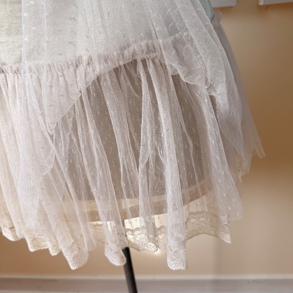 Vintage Champaign Satin Mini Slip Dress – Y2K Lace Ruffle Coquette - Picture 6 of 8